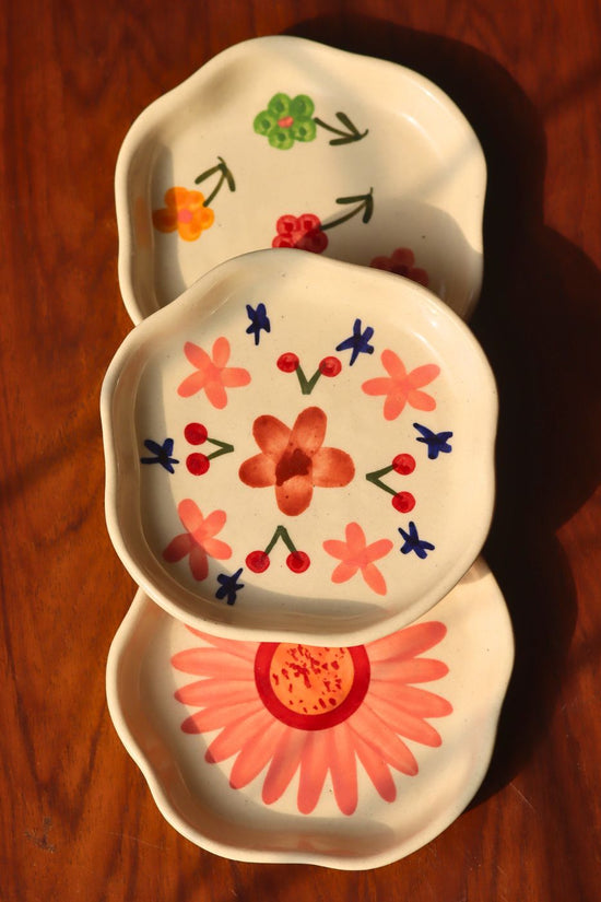 Set of 3 - Floral Fields Handmade Dessert Plates made by ceramic