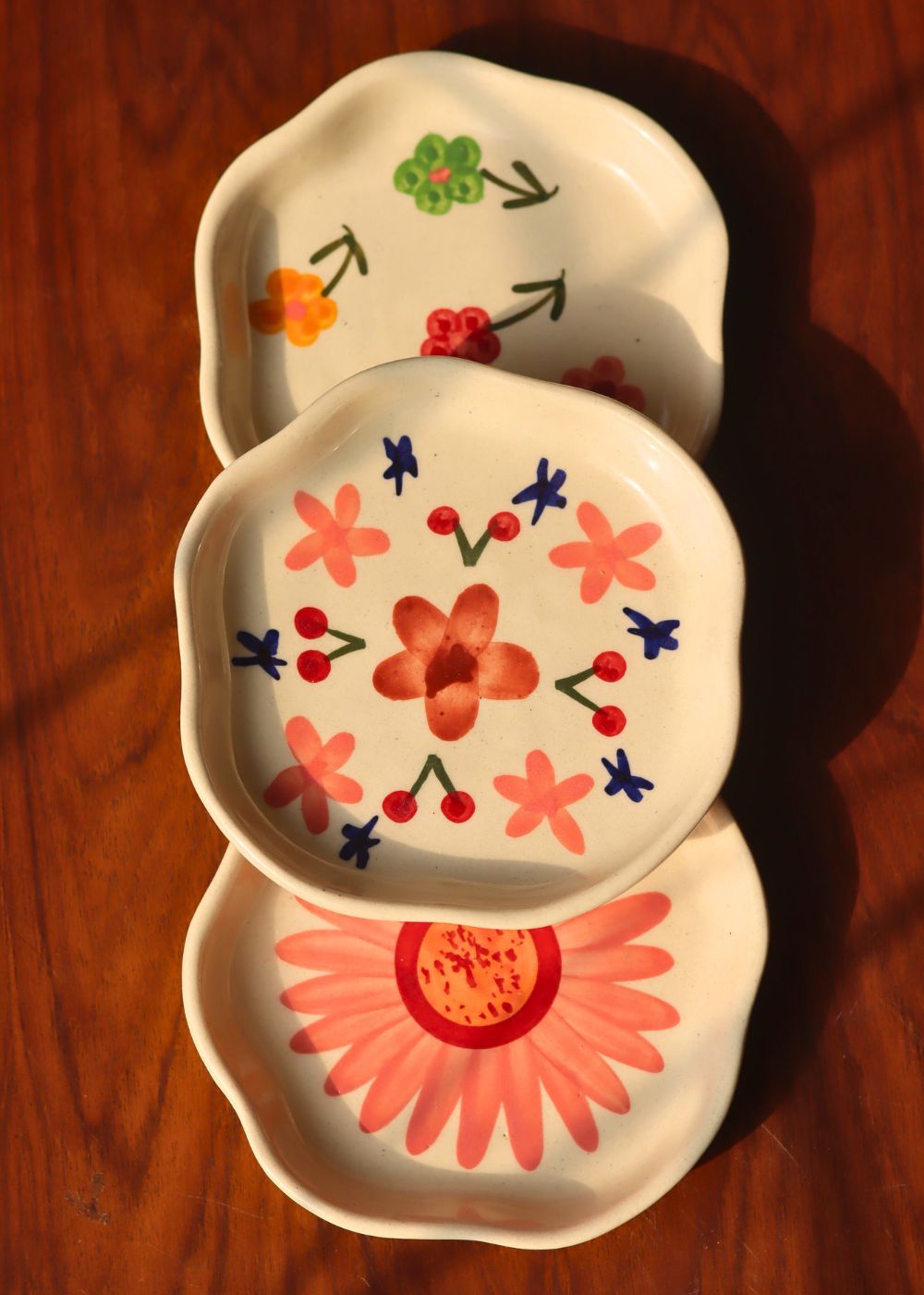 Set of 3 - Floral Fields Handmade Dessert Plates made by ceramic