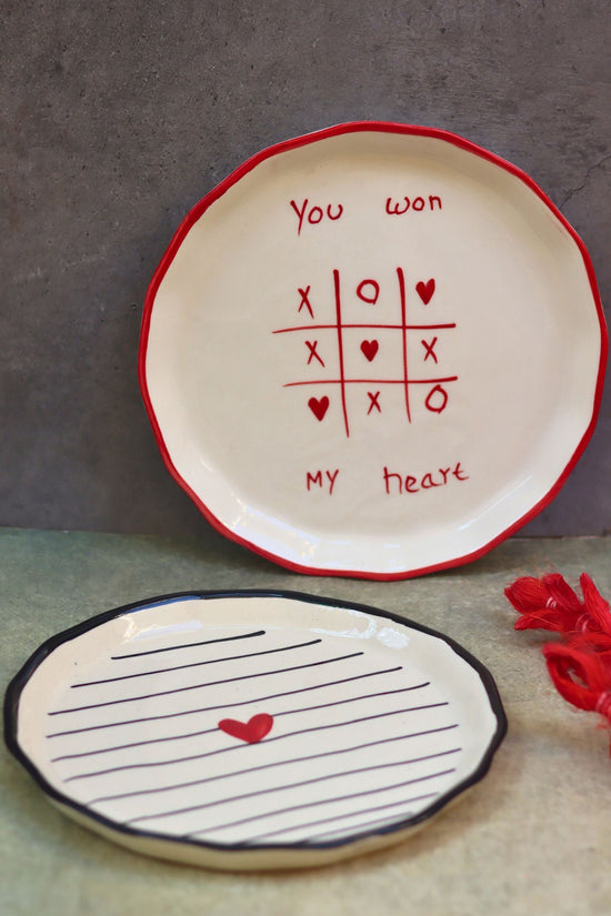 Set of 2 - You won my Heart & Striped heart Snack plates combo made by ceramic