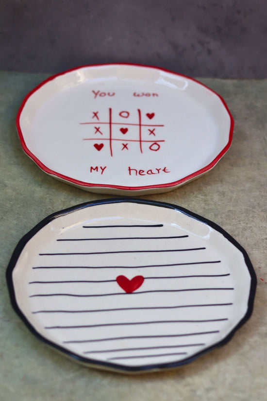 Set of 2 - You won my Heart & Striped heart Snack plates combo with premium quality material 