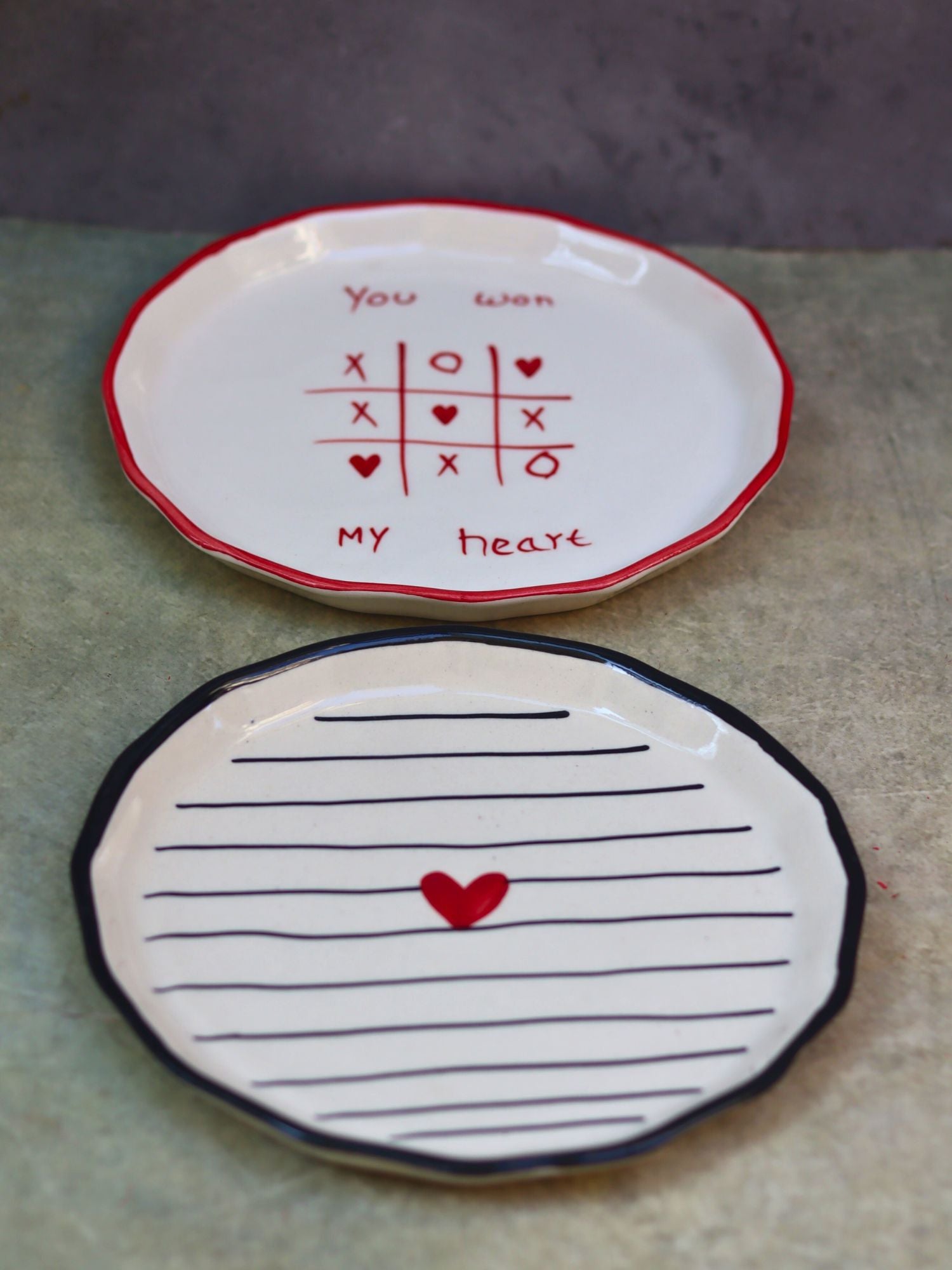 Set of 2 - You won my Heart & Striped heart Snack plates combo with premium quality material 