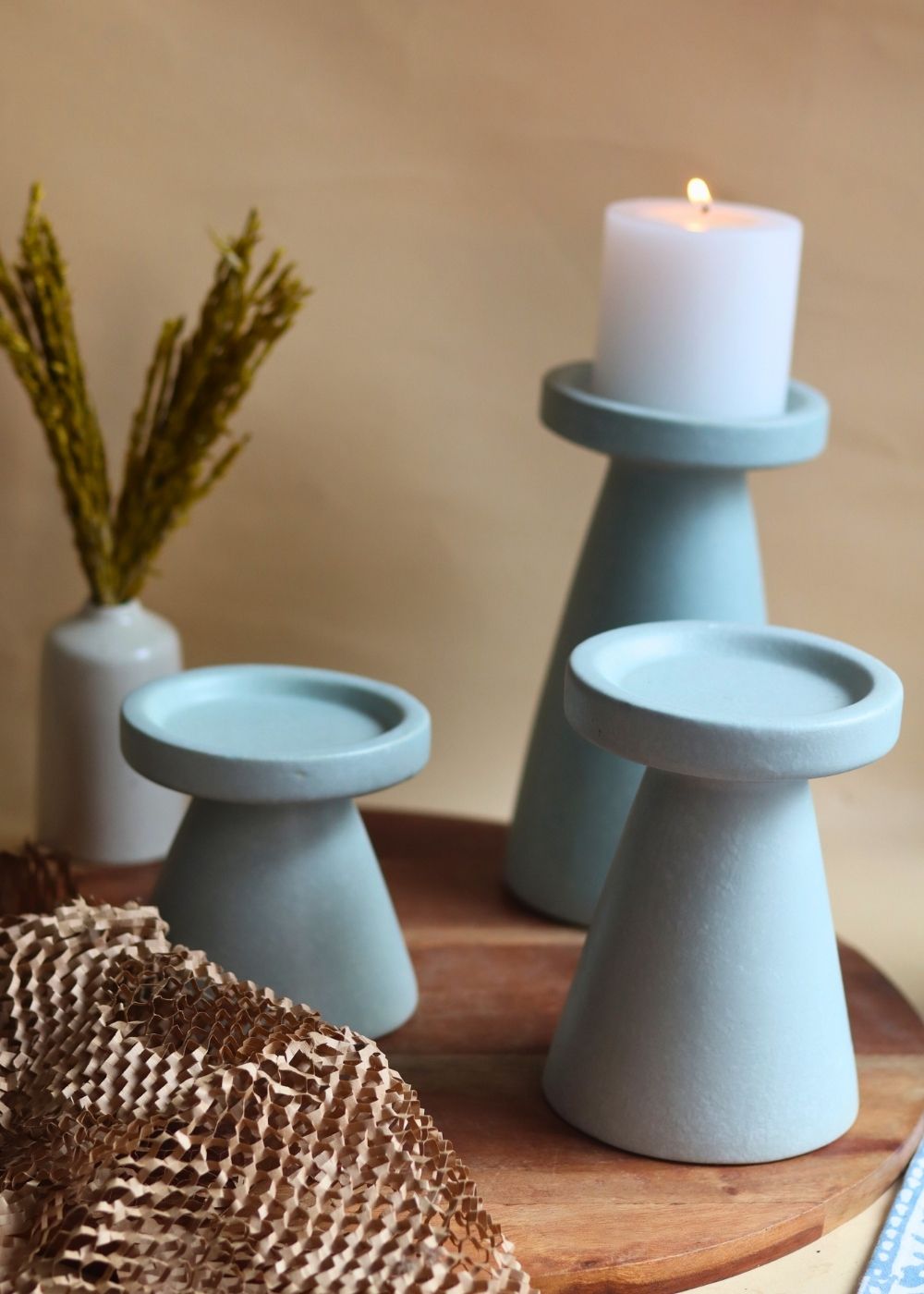 handmade Set of 3 - Sky Blue Pillar Candle Holder