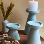 handmade Set of 3 - Sky Blue Pillar Candle Holder