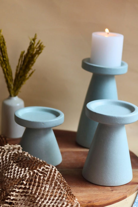 handmade Set of 3 - Sky Blue Pillar Candle Holder