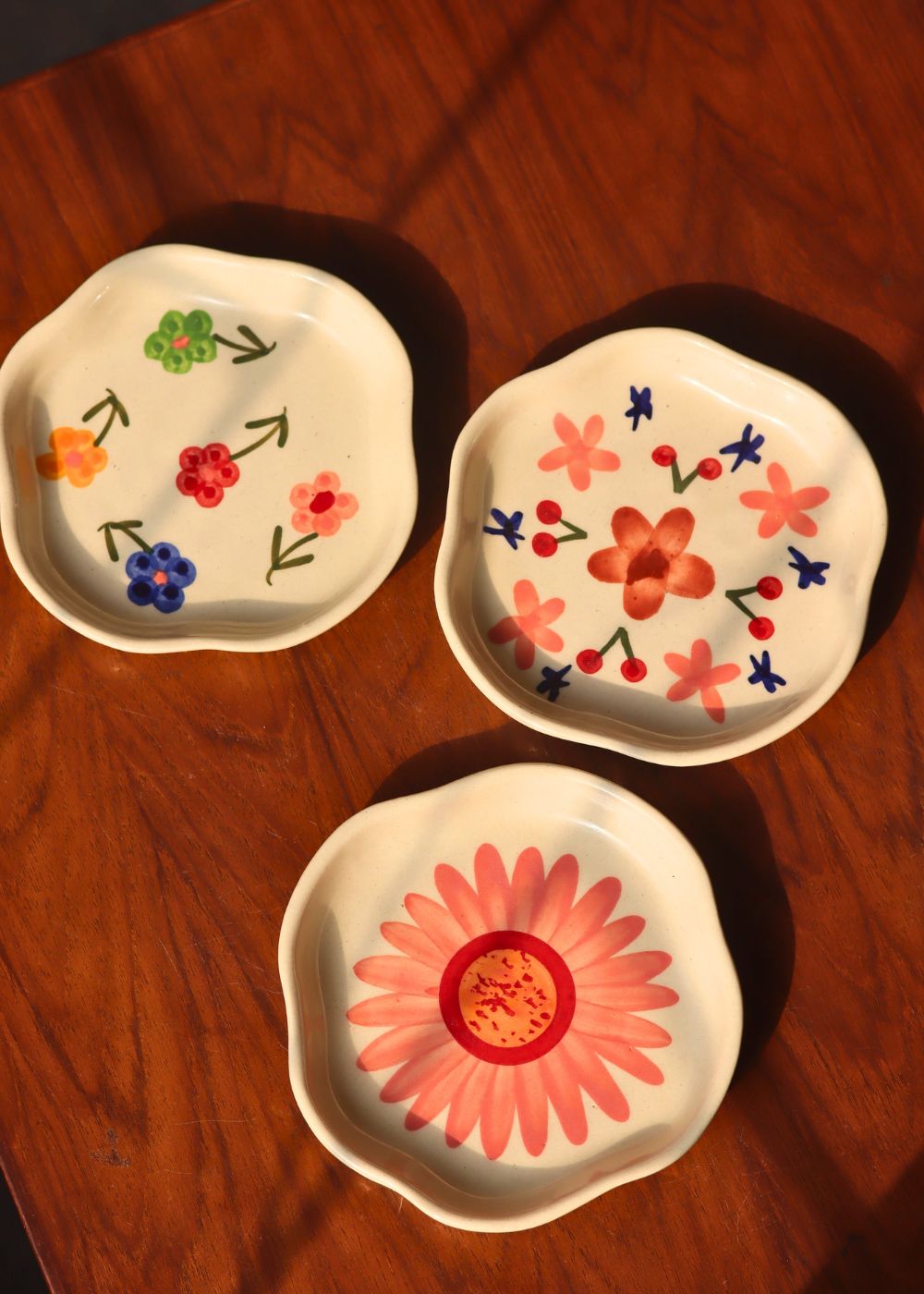 Set of 3 - Floral Fields Handmade Dessert Plates with premium quality material