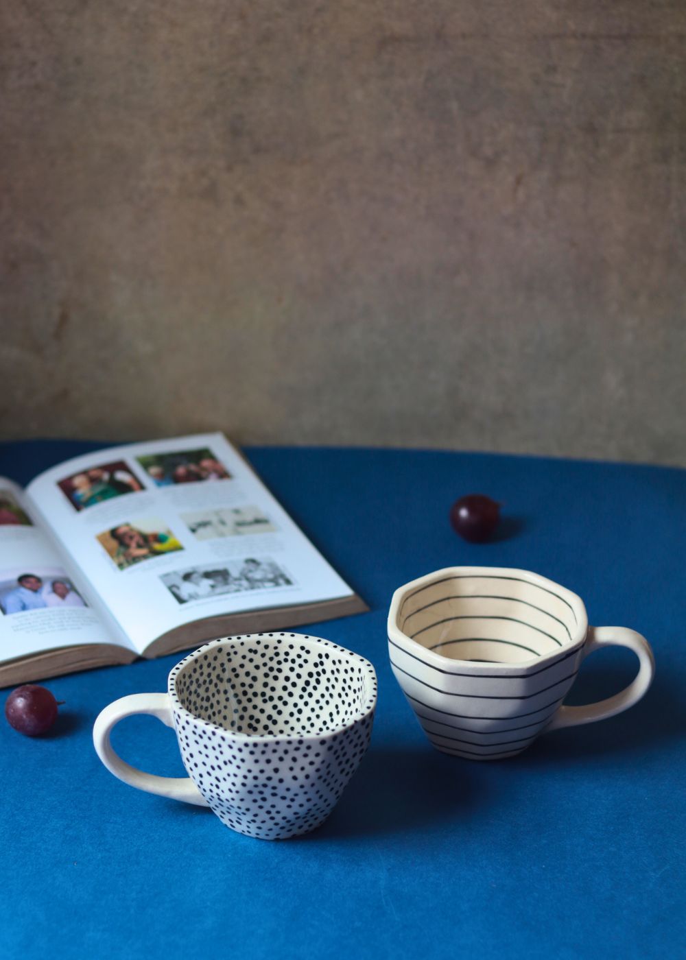 Black Lined & Black Polka Mugs handmade in india