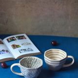 Black Lined & Black Polka Mugs handmade in india