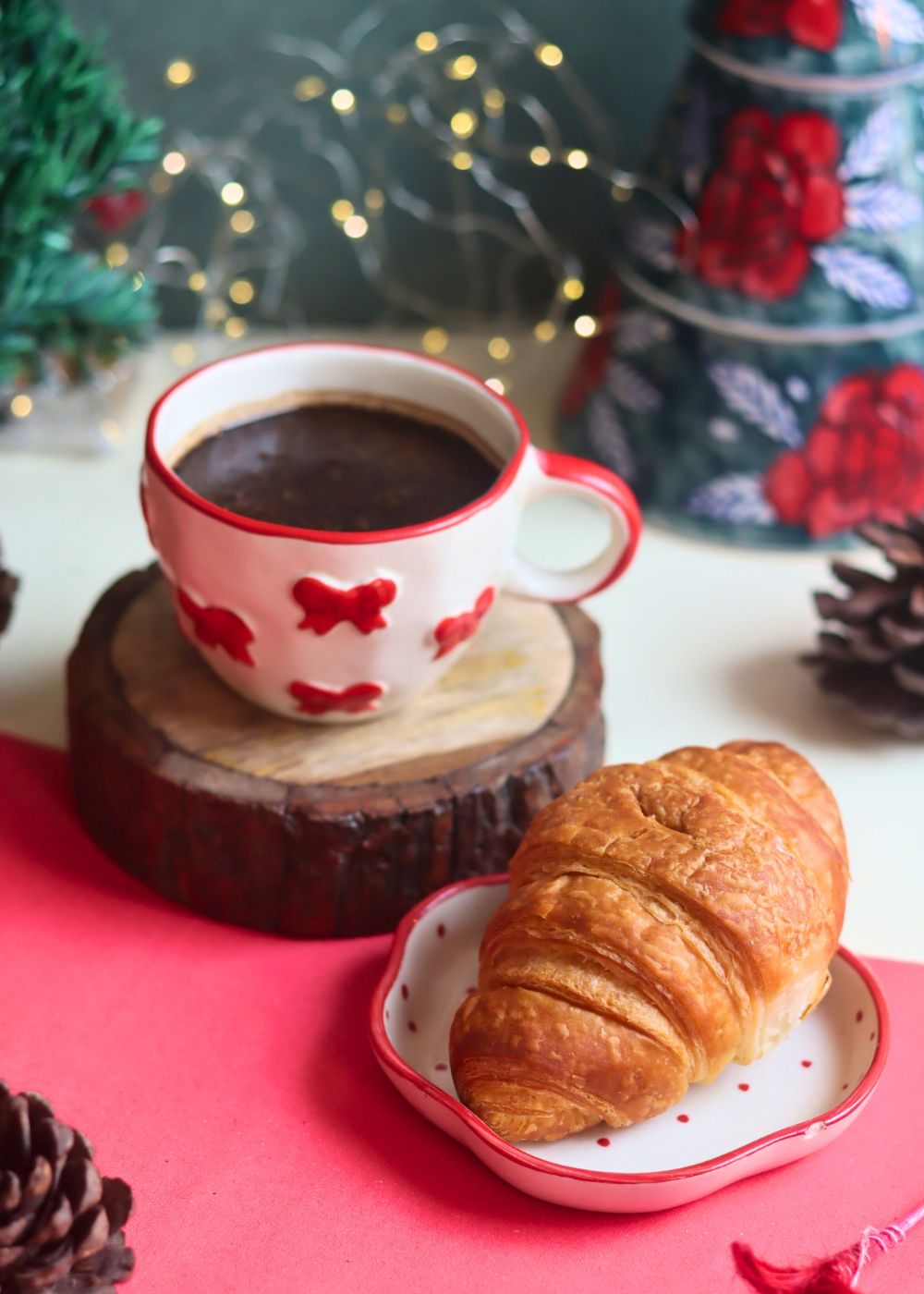 Bow Mug & Red Polka Handmade Dessert Plate handmade in india