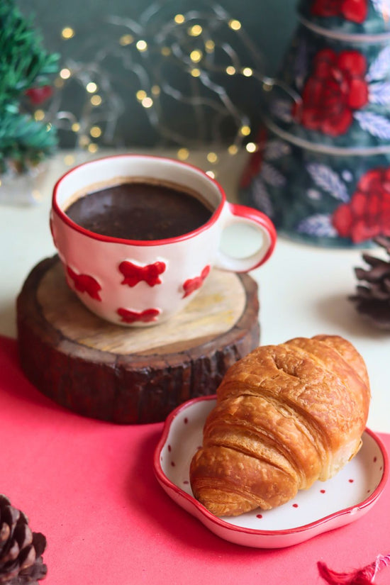 Bow Mug & Red Polka Handmade Dessert Plate handmade in india