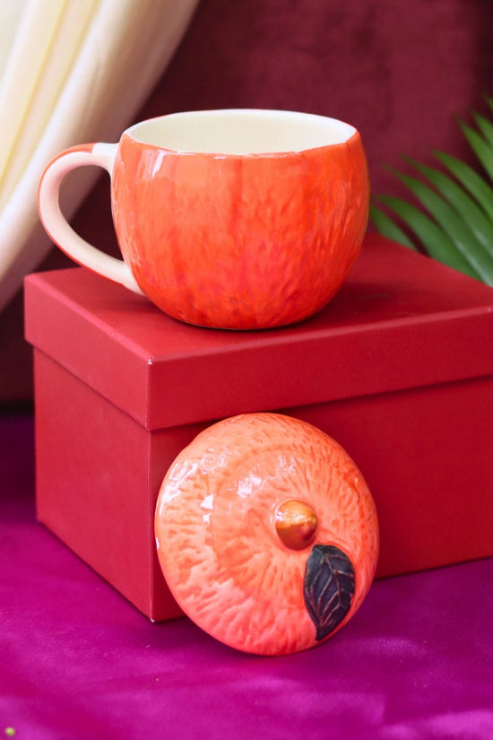 Orange Mug With Lid in a Gift Box handmade in india
