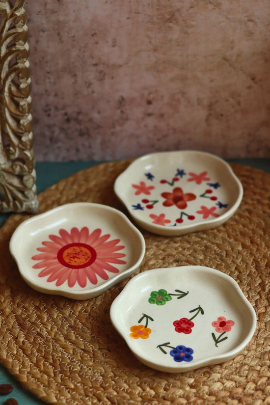 Set of 3 - Floral Fields Handmade Dessert Plates handmade in India