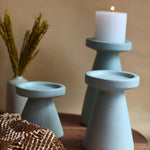 Set of 3 - Sky Blue Pillar Candle Holder made by ceramic