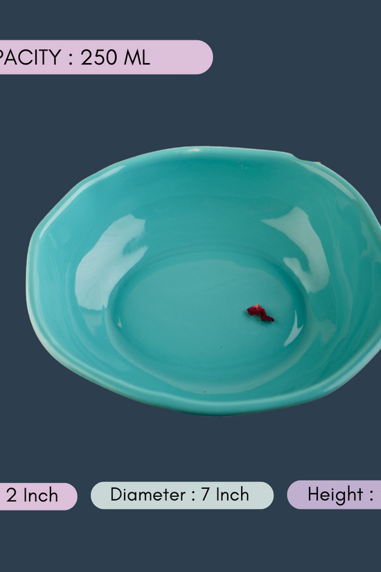 handmade basic teal bowl with measurement