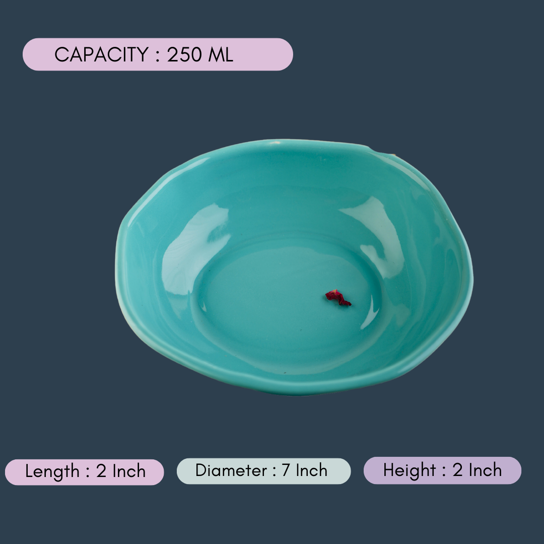 handmade basic teal bowl with measurement