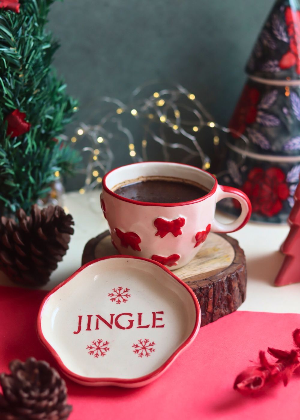 Bow Mug & Jingle Handmade Dessert Plate made by ceramic