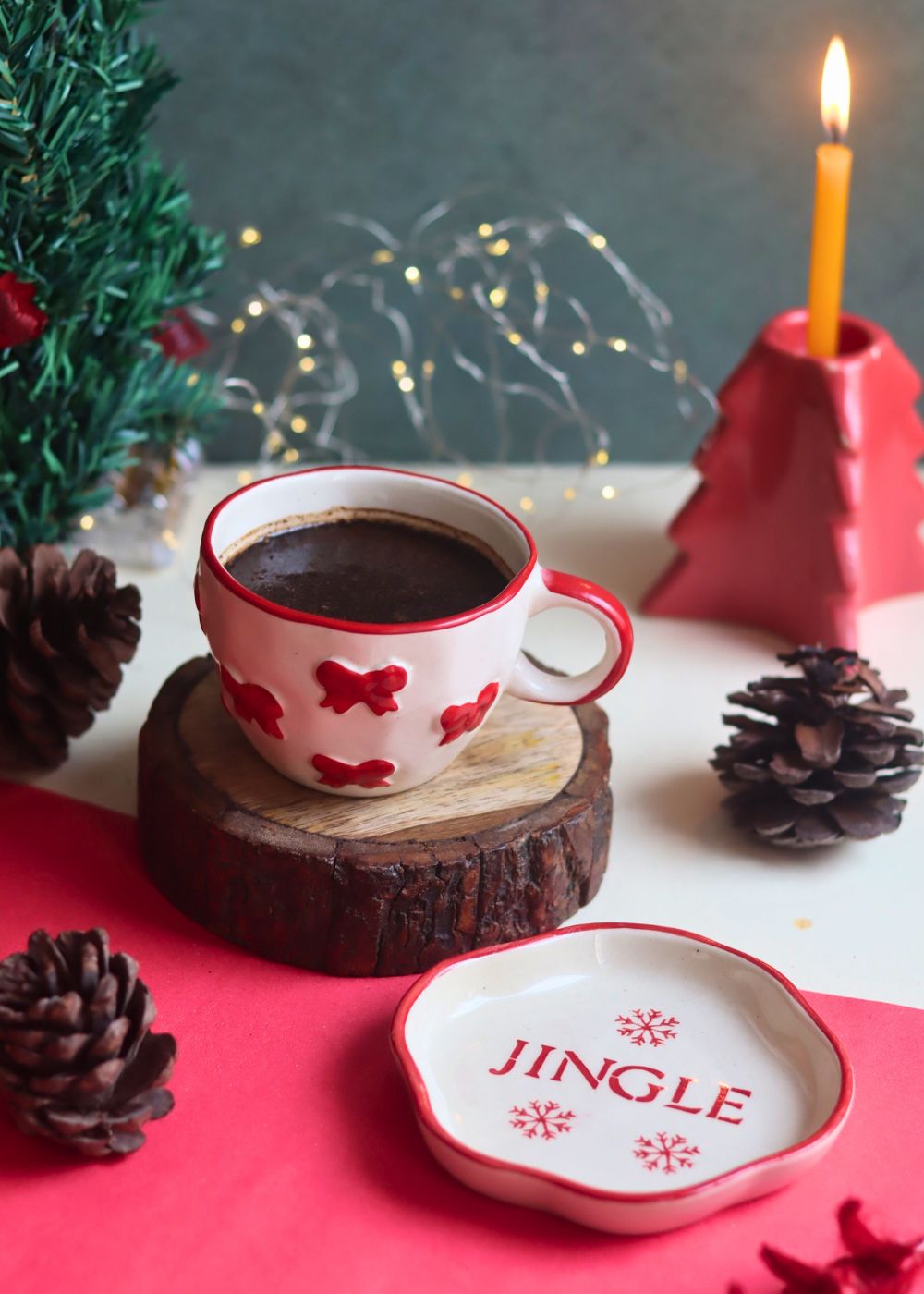 Bow Mug & Jingle Handmade Dessert Plate with premium quality material