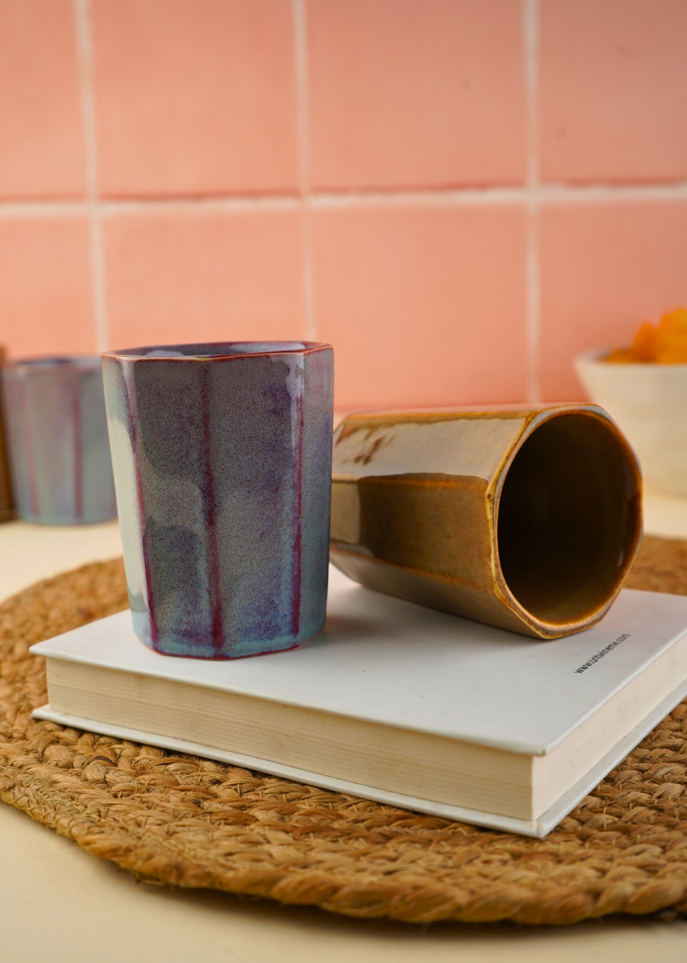 blur & mustard Chai Kulhad made by ceramic 
