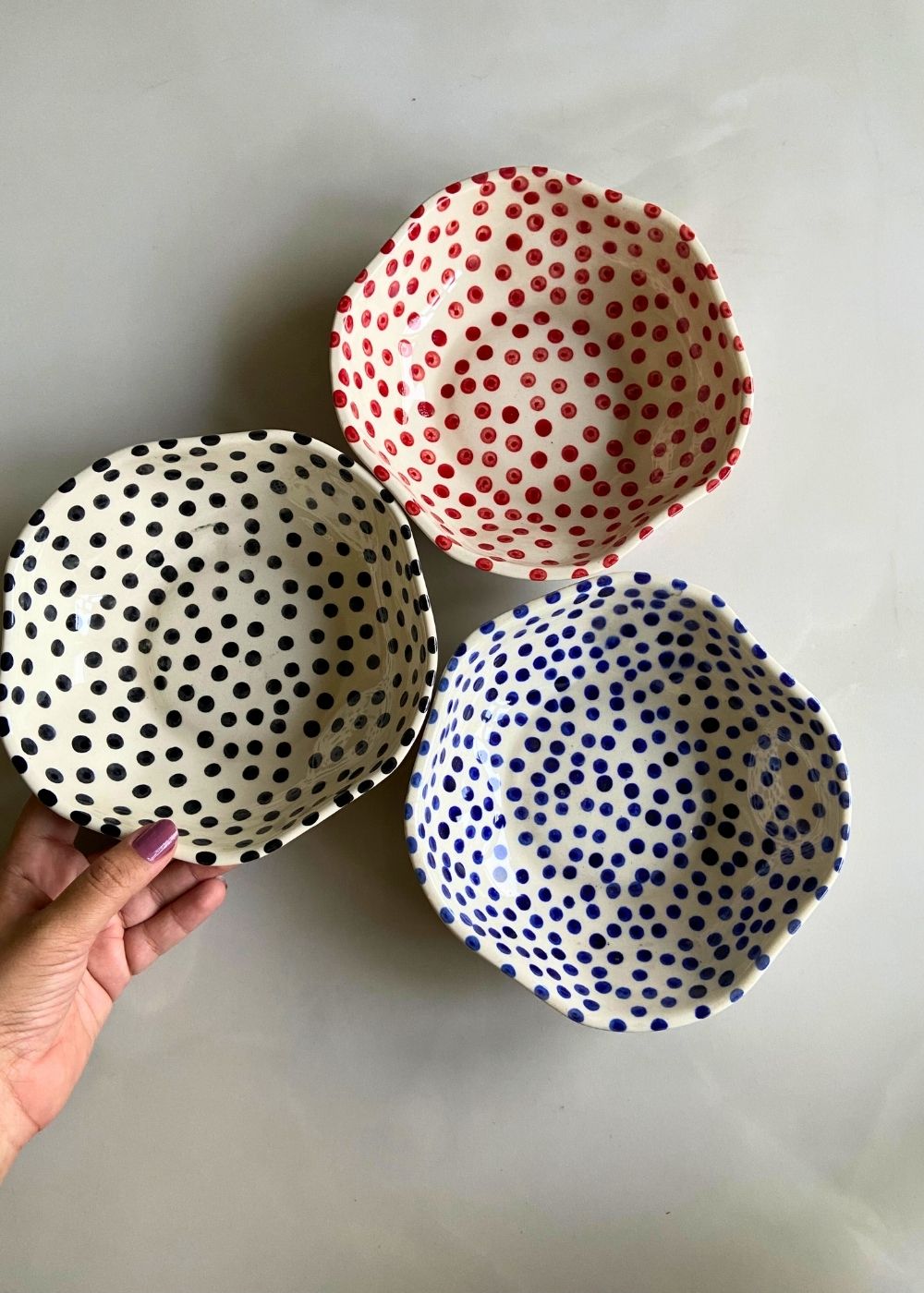 handmade Polka Bowls made by ceramic 