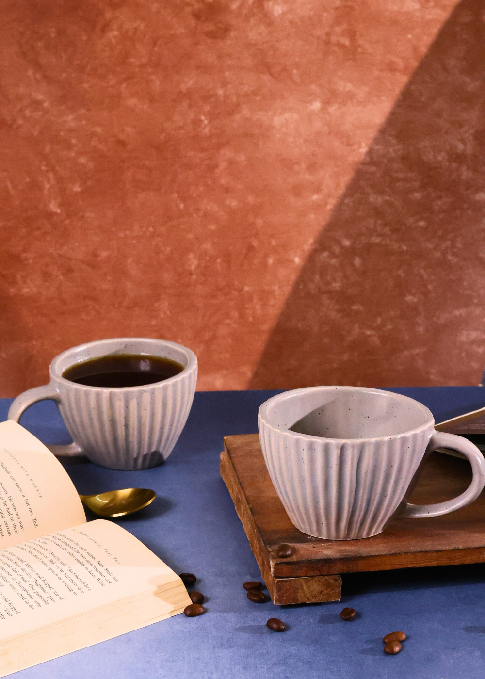 grey mug with unique striped  design