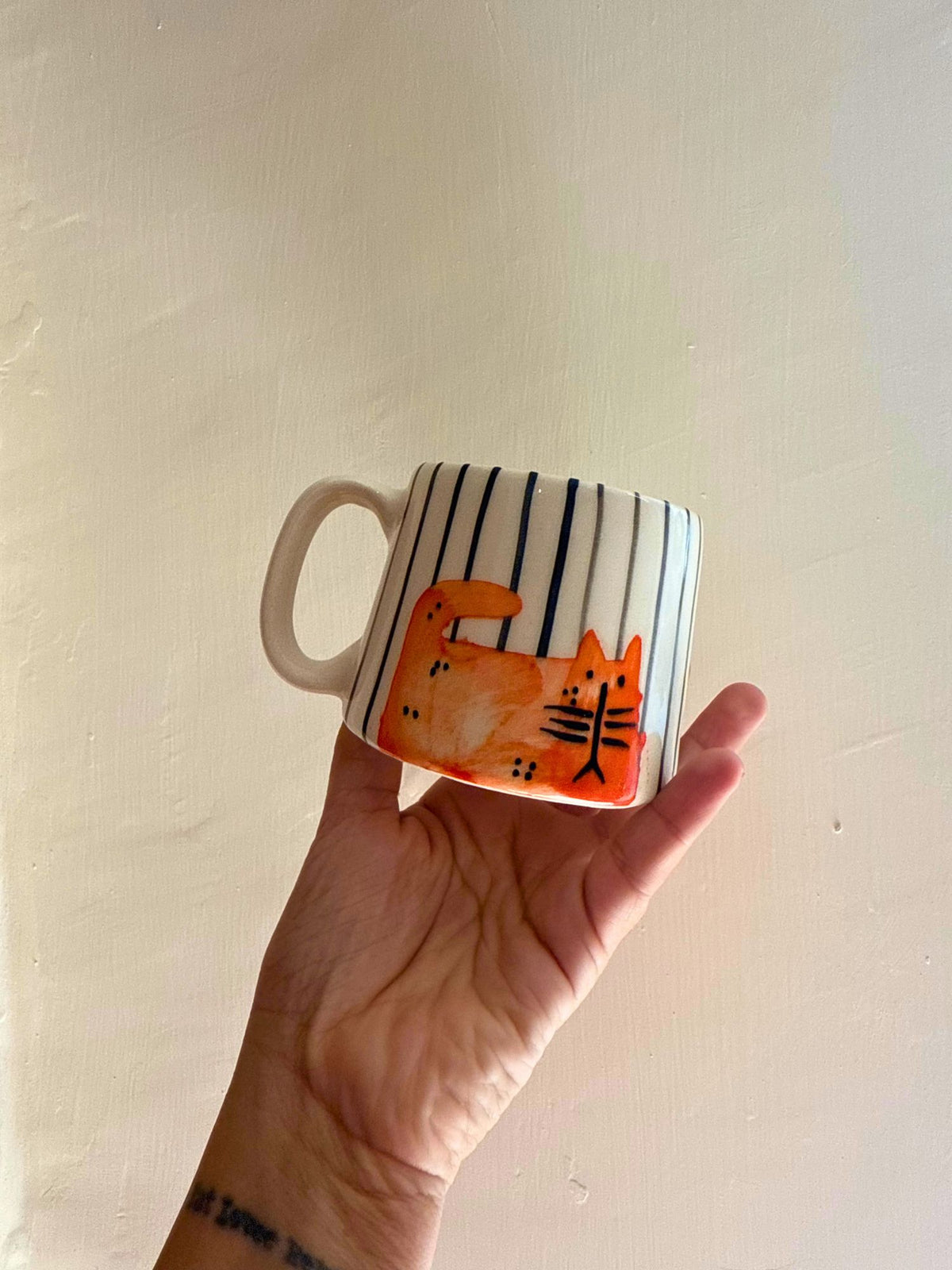 handmade Stripey Kitty Mug made by ceramic