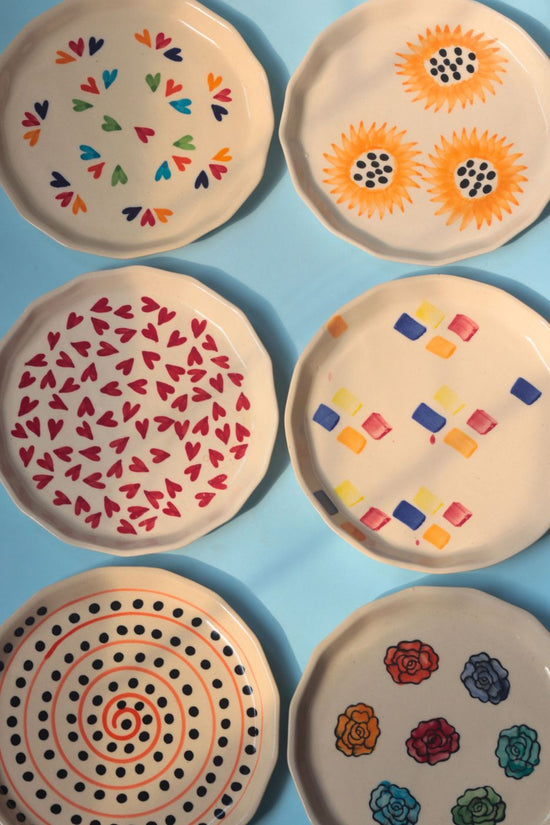 Set of 6 Heart & Floral Snack Plates (for the price of 5) handmade in india