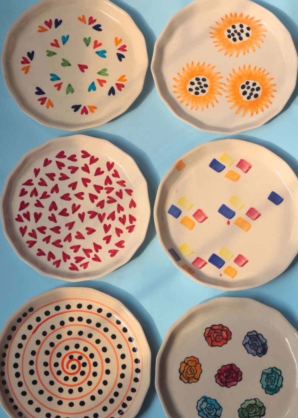 Set of 6 Heart & Floral Snack Plates (for the price of 5) handmade in india