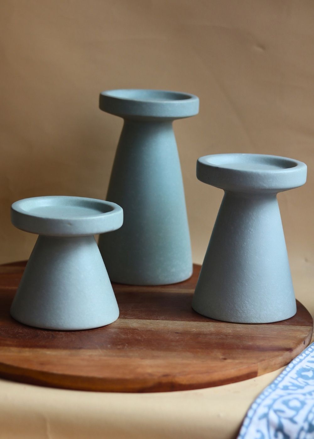 Set of 3 - Sky Blue Pillar Candle Holder handmade in india