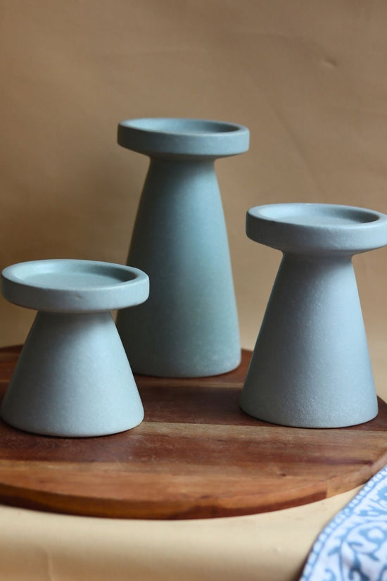 Set of 3 - Sky Blue Pillar Candle Holder handmade in india