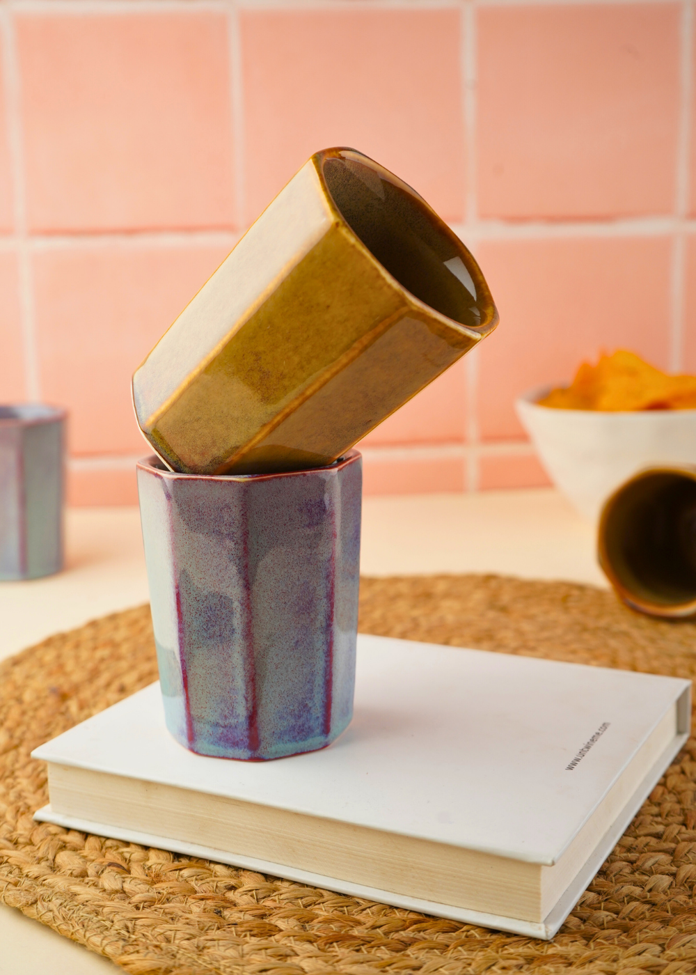Blue & mustard Chai Kulhad handmade in india
