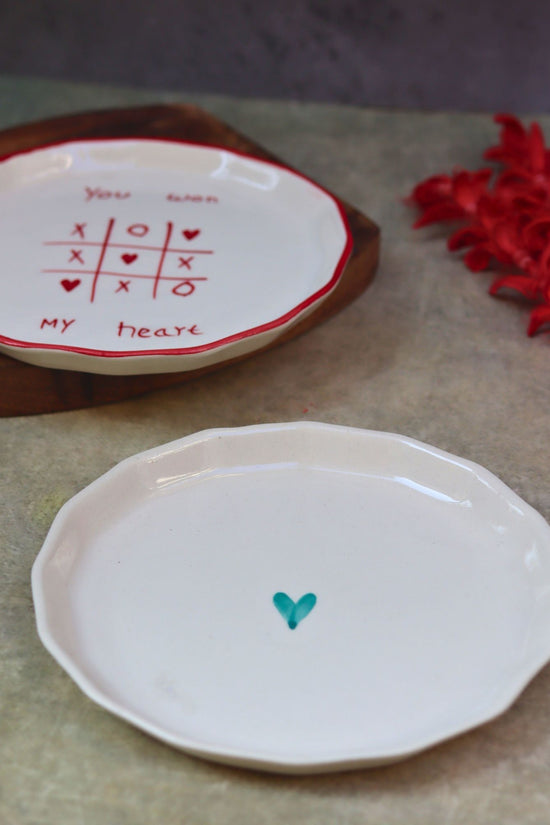 Set of 2 - You won my heart & Teal heart snack plates combo with premium quality material