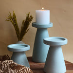 Set of 3 - Sky Blue Pillar Candle Holder with premium quality material