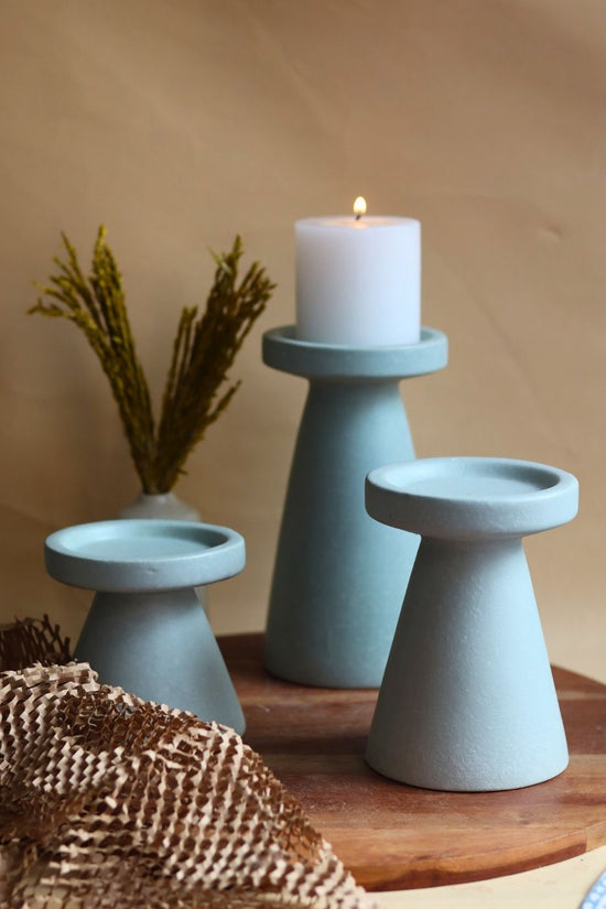 Set of 3 - Sky Blue Pillar Candle Holder with premium quality material