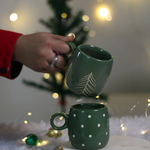 handmade christmas polka & tree mugs made by pure ceramic