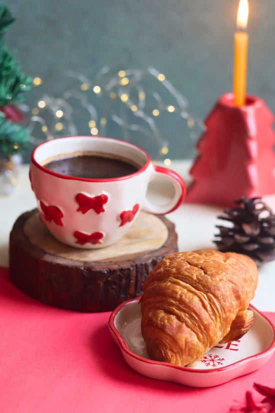 Bow Mug & Jingle Handmade Dessert Plate handmade in india