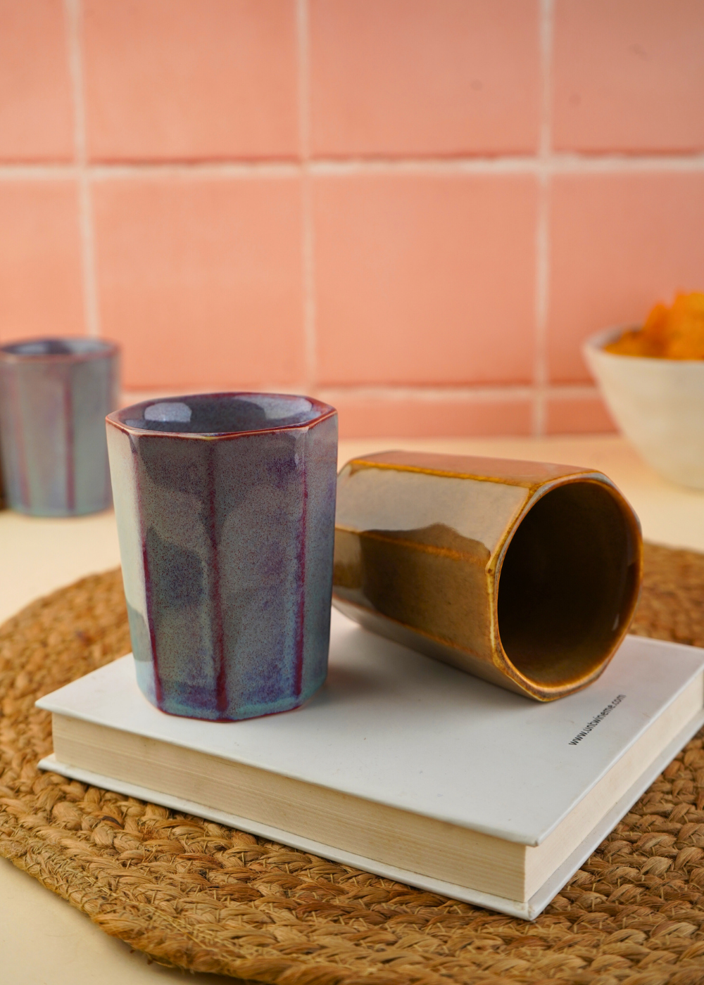 Blue & mustard Chai kulhad with two different colors
