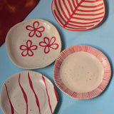 Handmade Set of 4 Red & White Plates