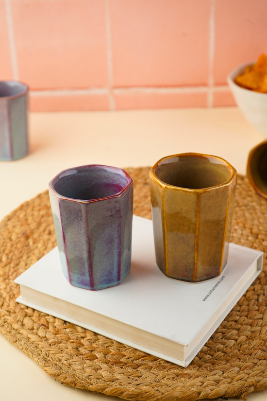 handmade blue & mustard Chai kulhad set of two combo