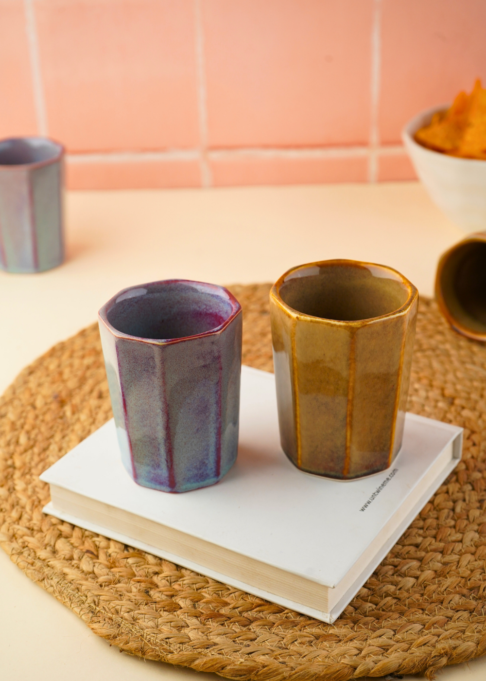 handmade blue & mustard Chai kulhad set of two combo