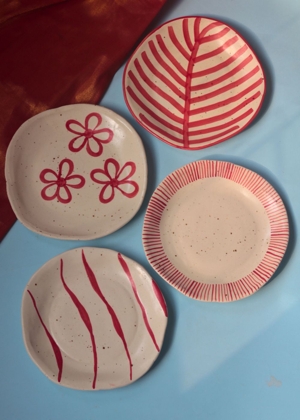 Set of 4 Red & White Plates made by ceramic