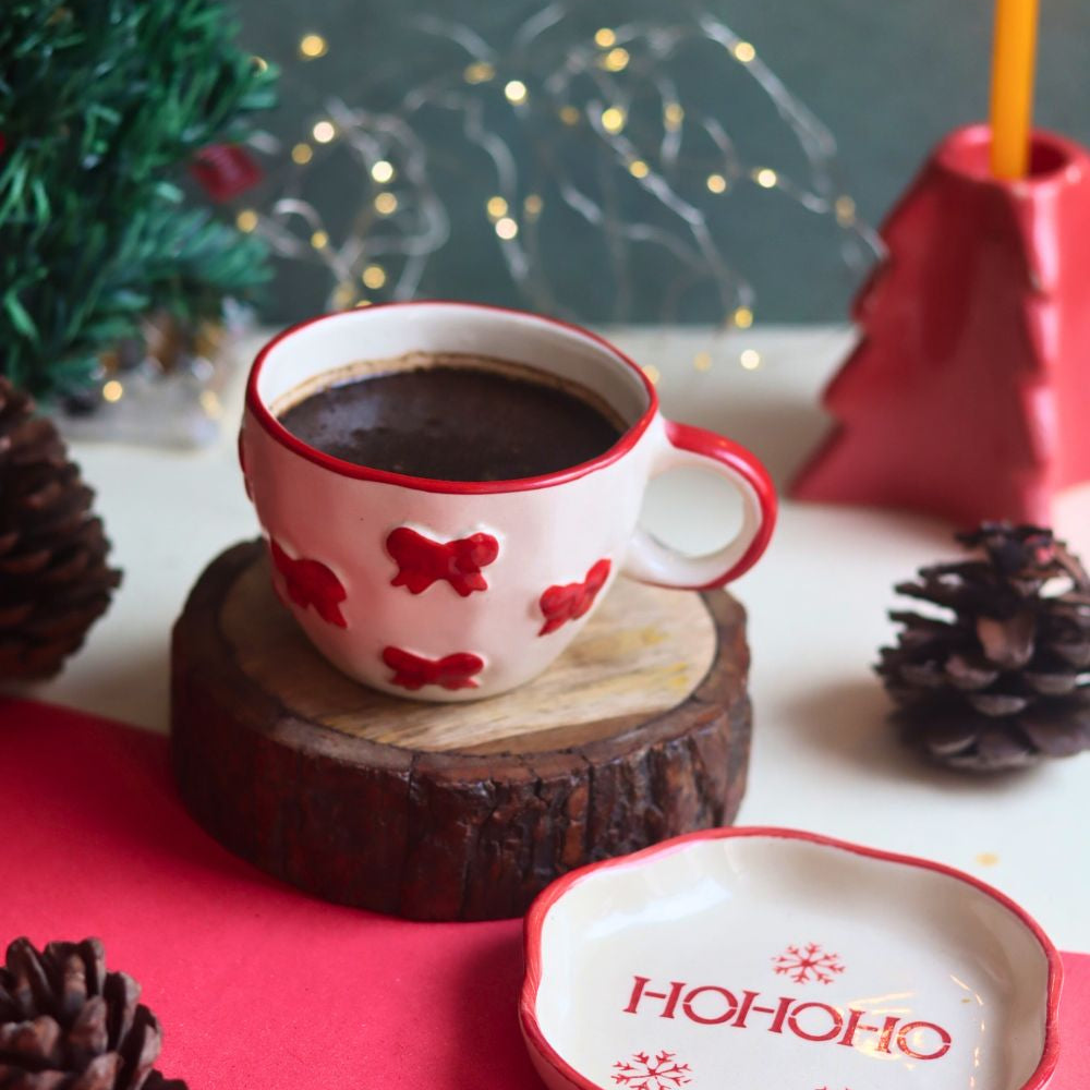 Handmade Bow Mug & HOHOHO Handmade Dessert Plate