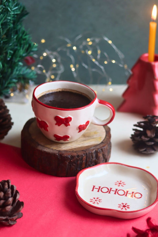 Handmade Bow Mug & HOHOHO Handmade Dessert Plate