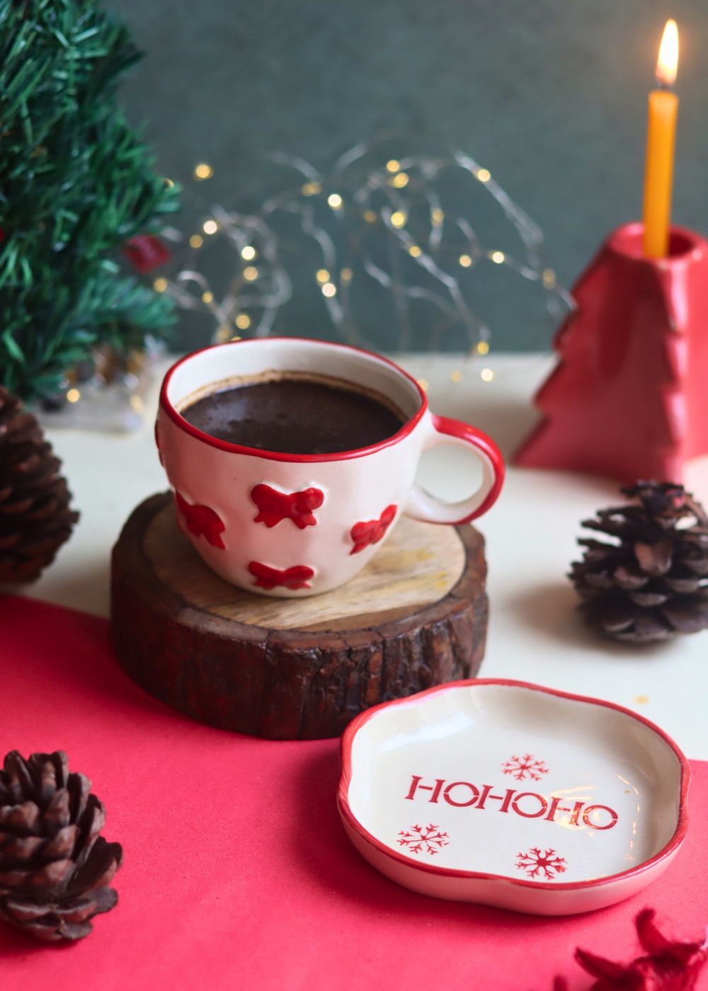 Handmade Bow Mug & HOHOHO Handmade Dessert Plate