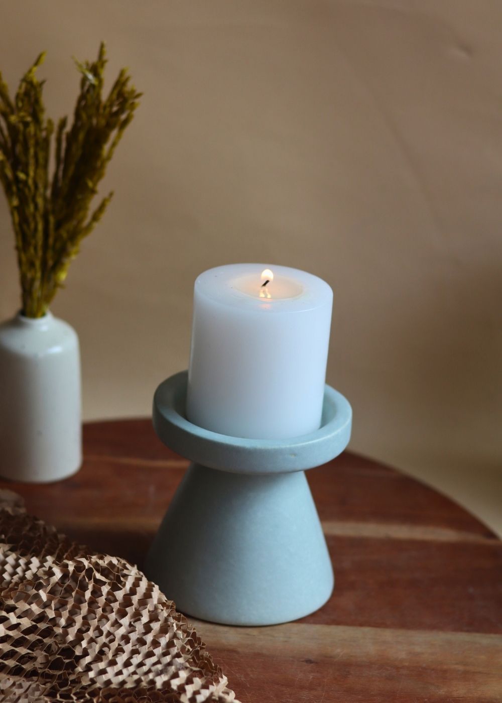 Sky Blue Pillar Candle Holder - Small made by ceramic