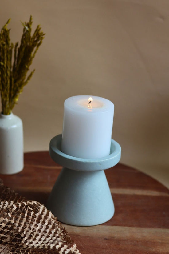 Sky Blue Pillar Candle Holder - Small made by ceramic
