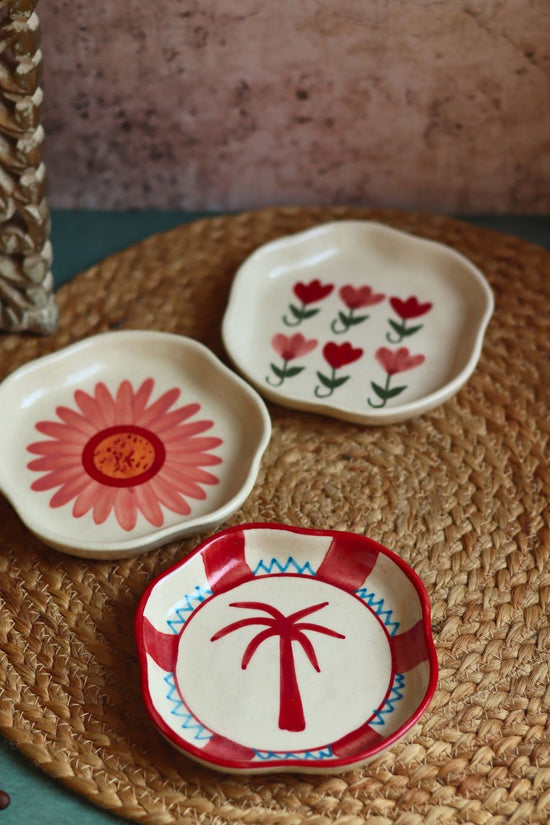 Set of 3 - Garden Grace Handmade Dessert plates handmade in India