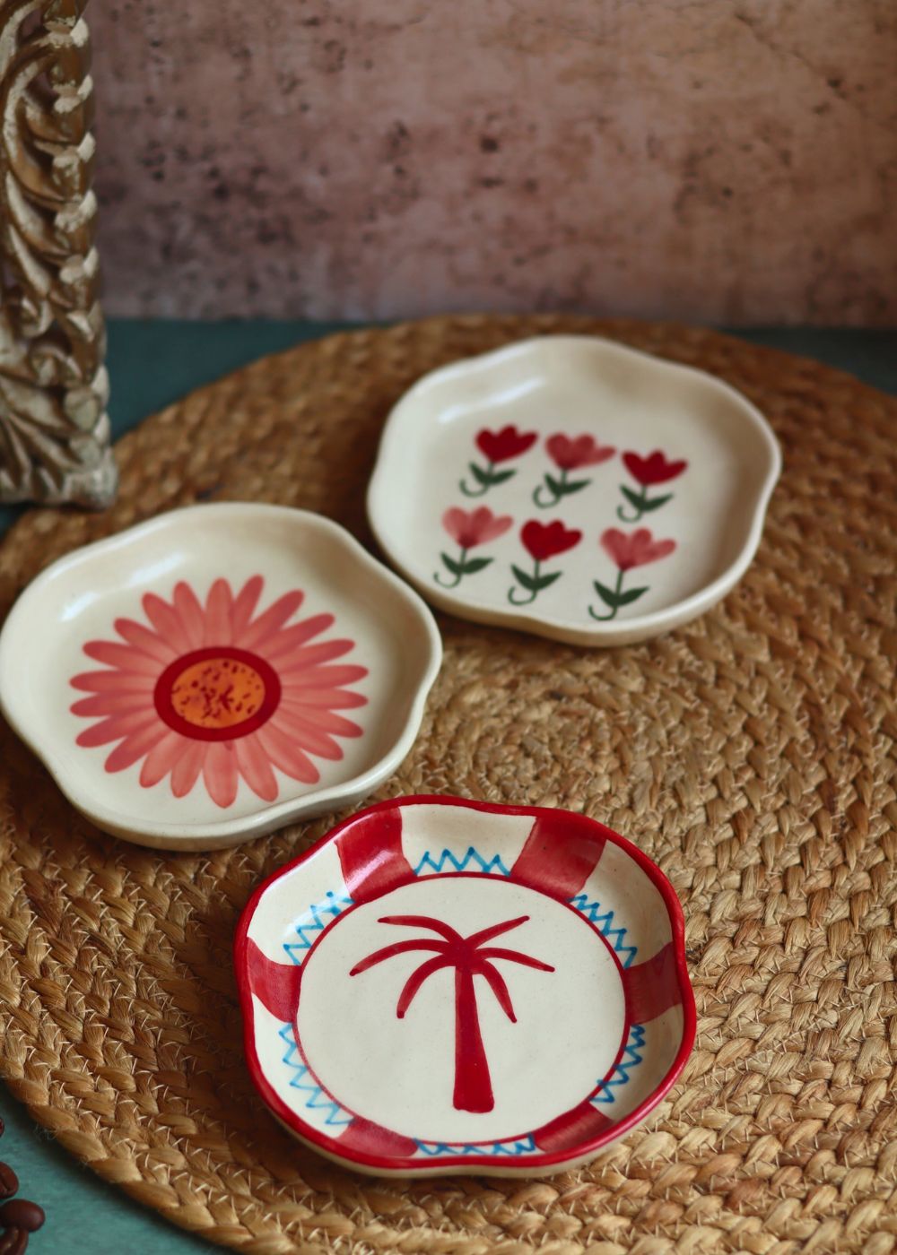 Set of 3 - Garden Grace Handmade Dessert plates handmade in India