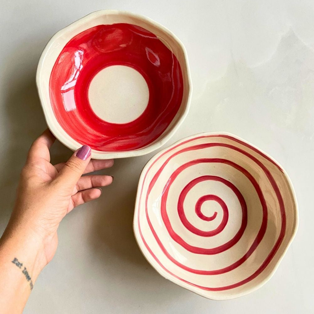 red & white Bowl handmade in india 