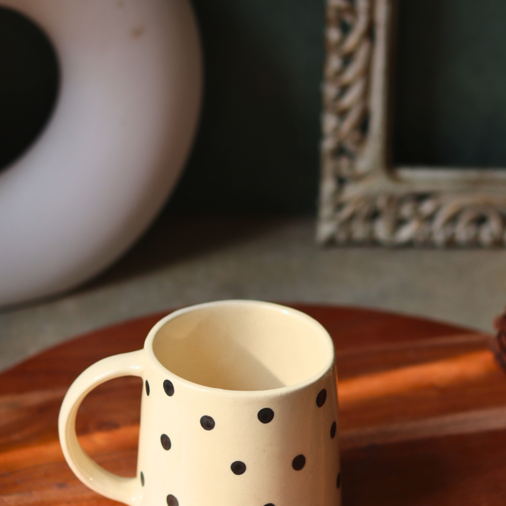 Handmade ceramic polka cofee mug