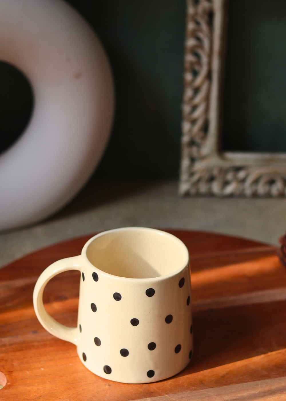 Handmade ceramic polka cofee mug