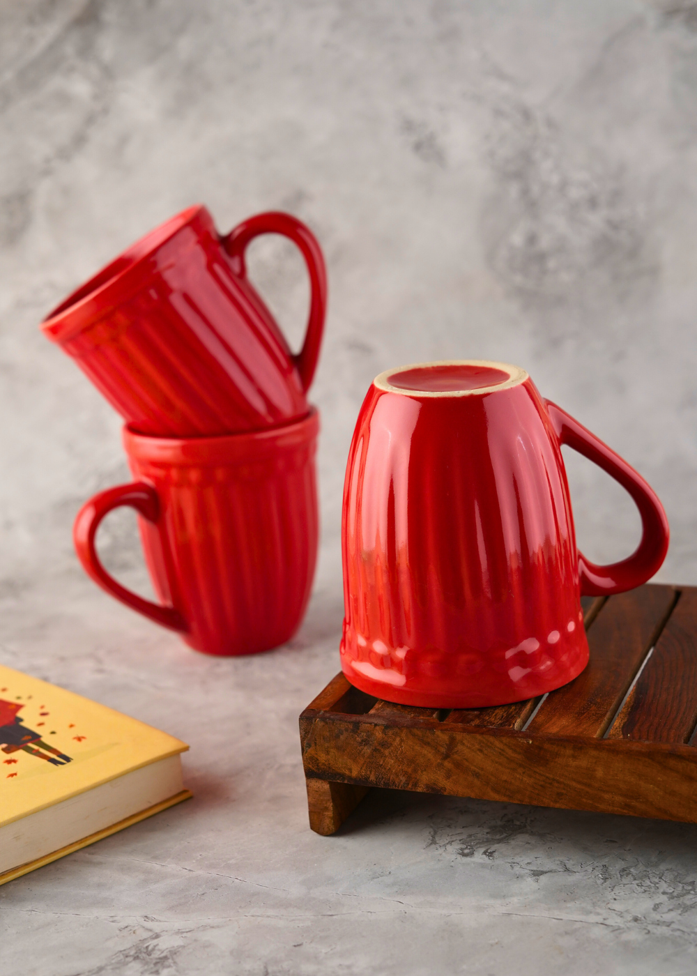 red vintage mug with ceramic material